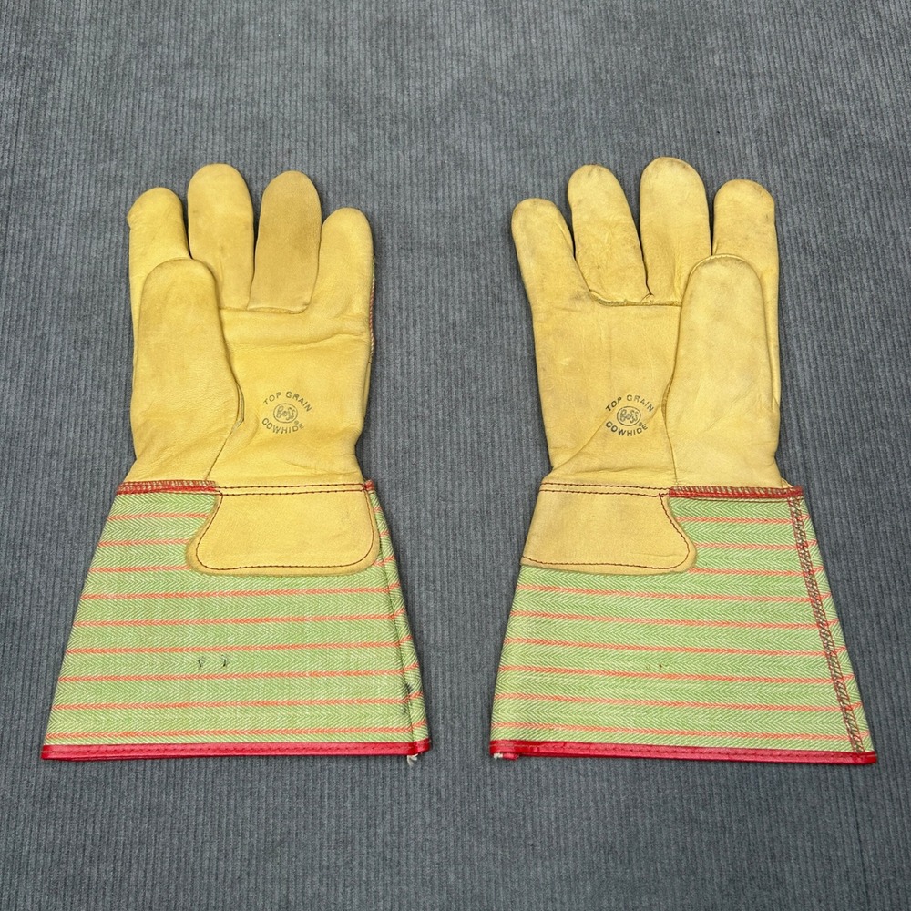 Vtg Boss Armourplate 1375L Work Gloves Cowhide Leather Waterproof Gauntlet USA